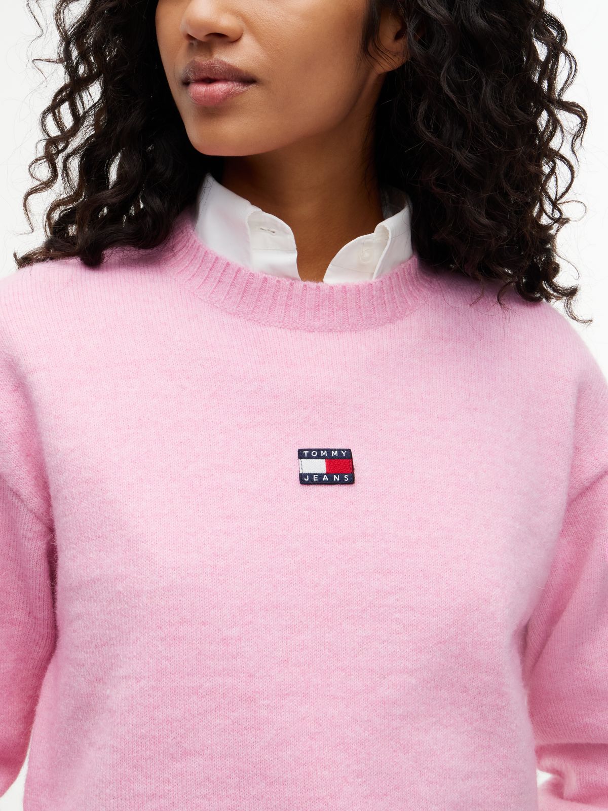 Tommy Badge Fluffy Jumper With Alpaca — Pink