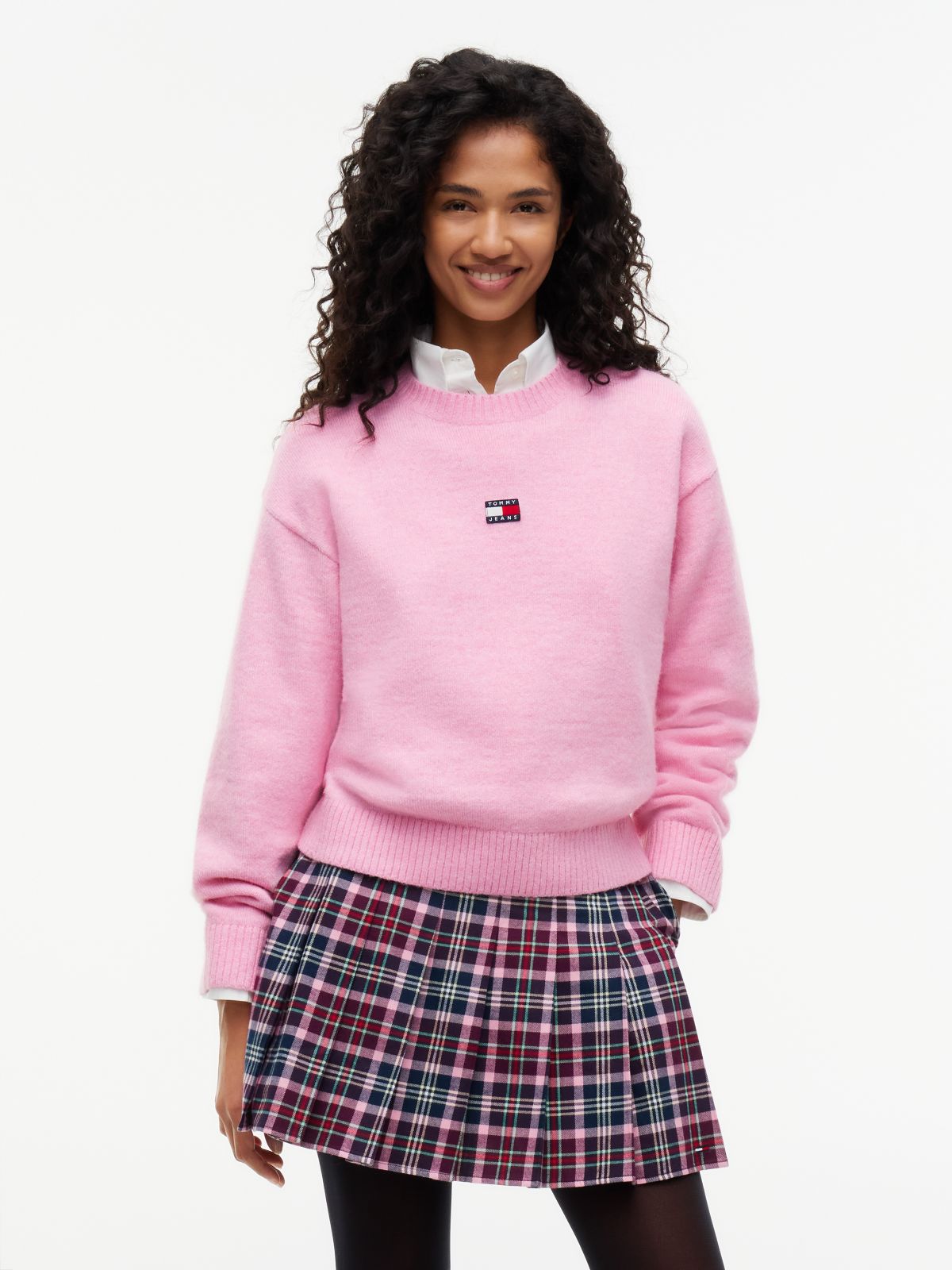 Tommy Badge Fluffy Jumper With Alpaca — Pink