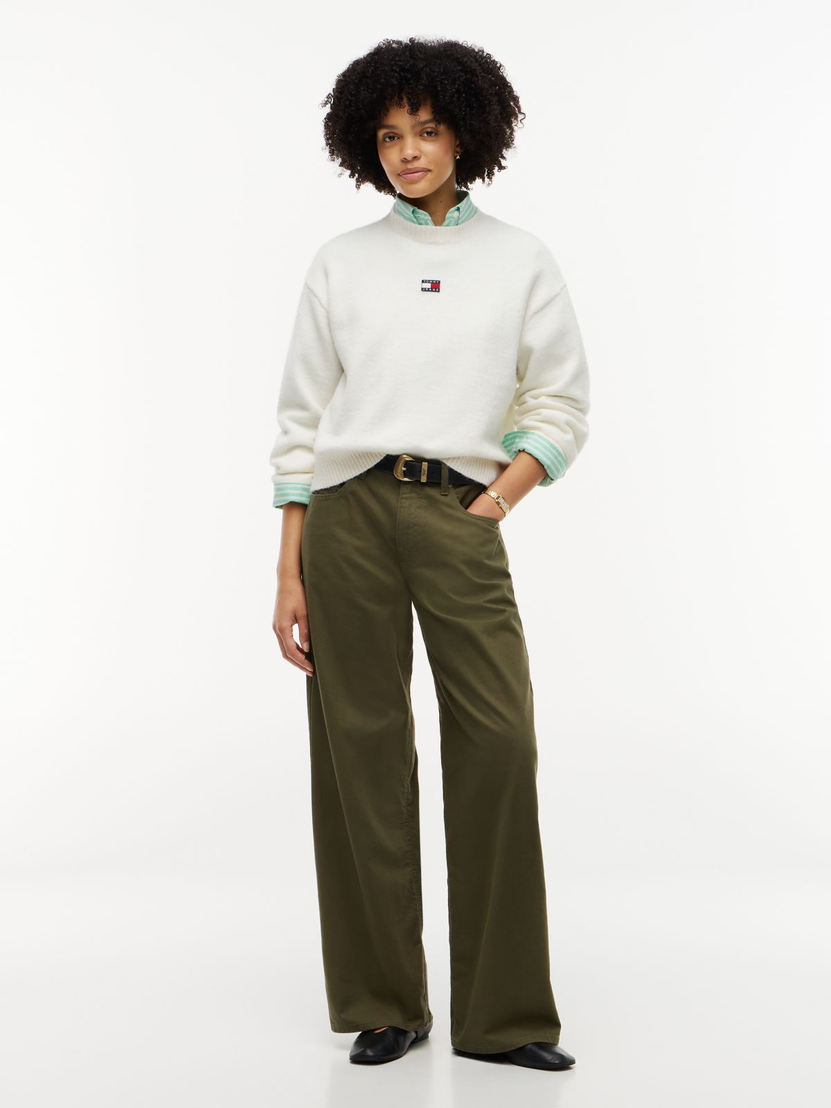 Tommy Badge Fluffy Jumper With Alpaca — White