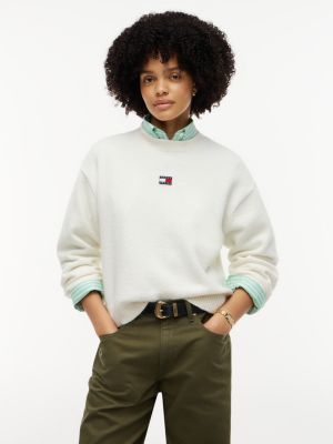 white tommy badge fluffy jumper with alpaca for women tommy jeans