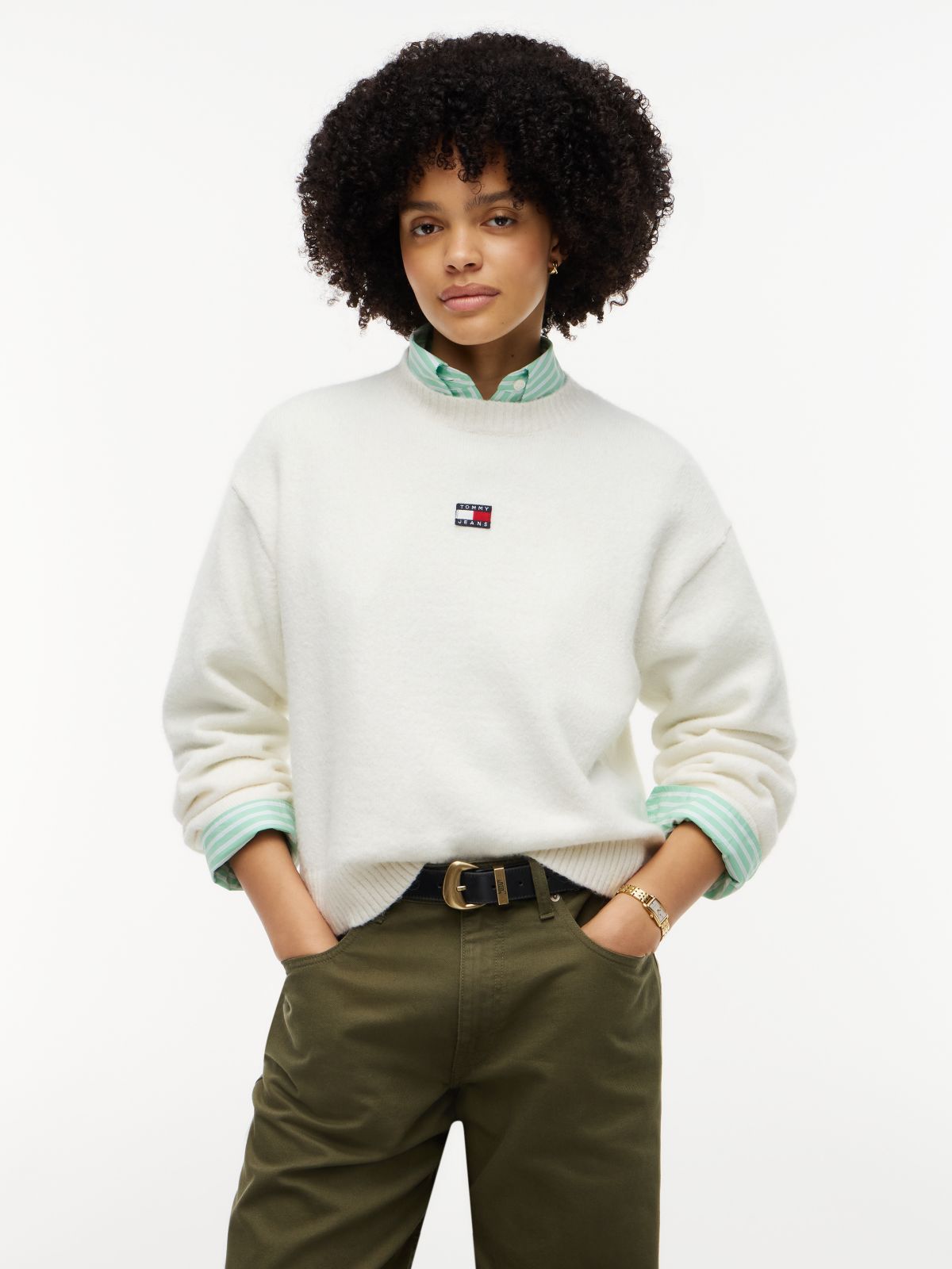 Tommy Badge Fluffy Jumper With Alpaca — White