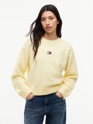 yellow tommy badge fluffy jumper with alpaca for women tommy jeans