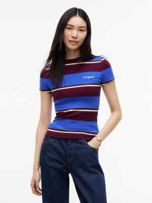 blue geripptes slim fit t-shirt mit logo für damen - tommy jeans