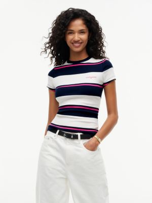 white logo ribbed slim t-shirt for women tommy jeans