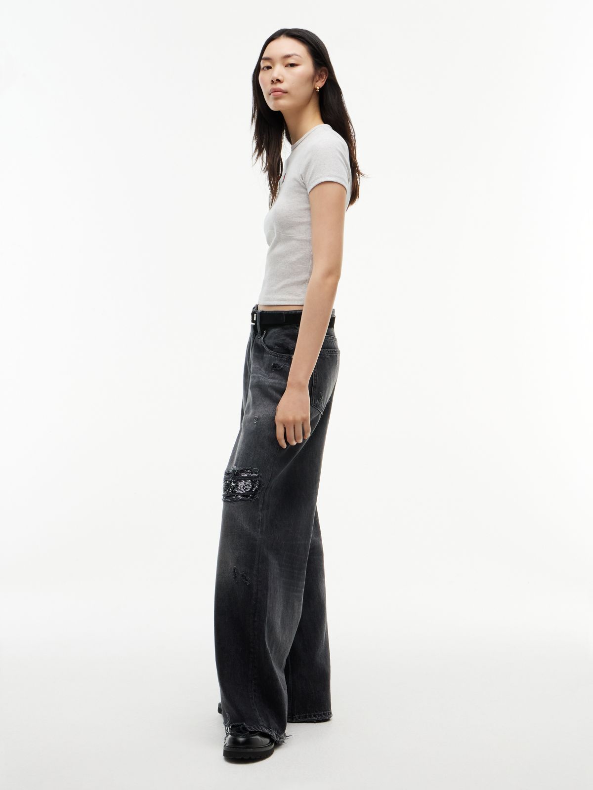 Daisy Distressed Low Rise Loose Jeans — Denim
