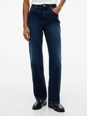 denim proste jeansy layla z wysokim stanem i efektem wyblaknięcia dla kobiety - tommy jeans