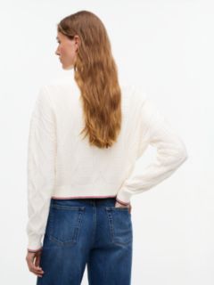 Tommy Flag Relaxed Cable Knit Cardigan — White 4