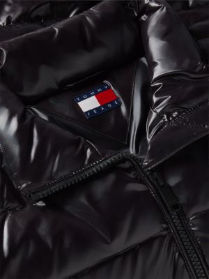 black shiny lightweight down slim puffer jacket for women tommy jeans