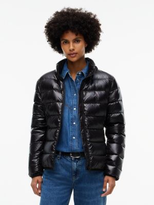 black shiny lightweight down slim puffer jacket for women tommy jeans