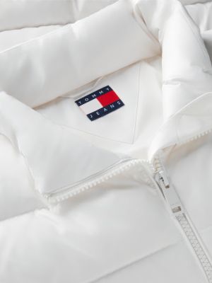 white shiny lightweight down slim puffer jacket for women tommy jeans