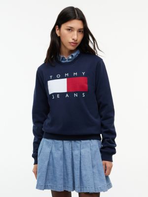 blue tommy flag badge crew neck sweatshirt for women tommy jeans