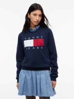 Tommy Flag Badge Crew Neck Sweatshirt — Blue 1