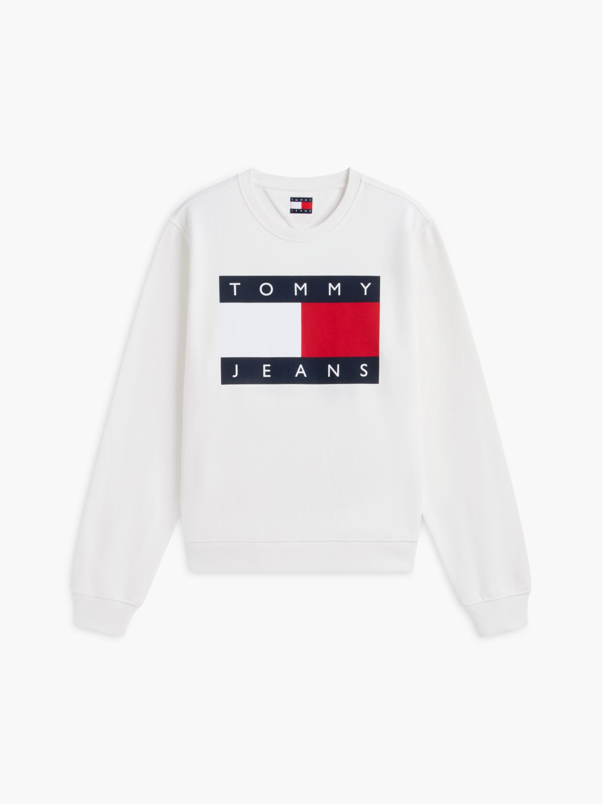 Tommy Flag Badge Crew Neck Sweatshirt — White