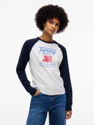 blue graphic raglan long sleeve t-shirt for women tommy jeans