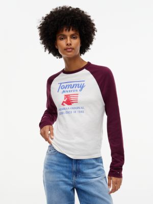 purple graphic raglan long sleeve t-shirt for women tommy jeans
