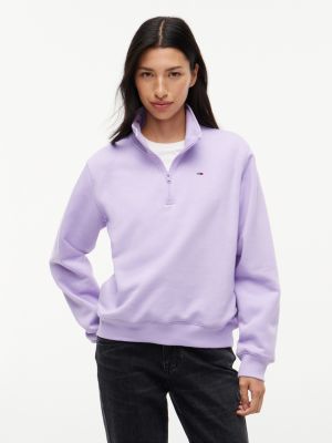 purple sweatshirt met quarter zip en geborduurde vlag voor dames - tommy jeans