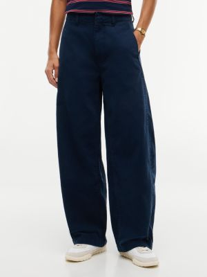 blue barrel leg oxford trousers for women tommy jeans