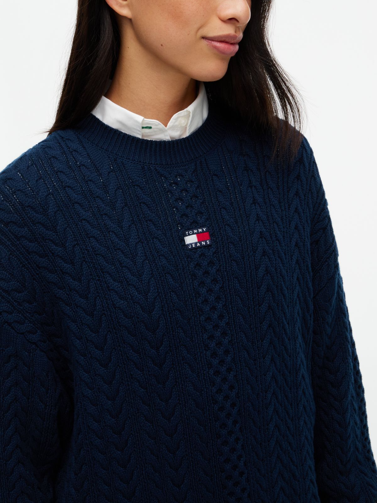 Tommy Badge Cable Knit Midi Jumper Dress — Blue