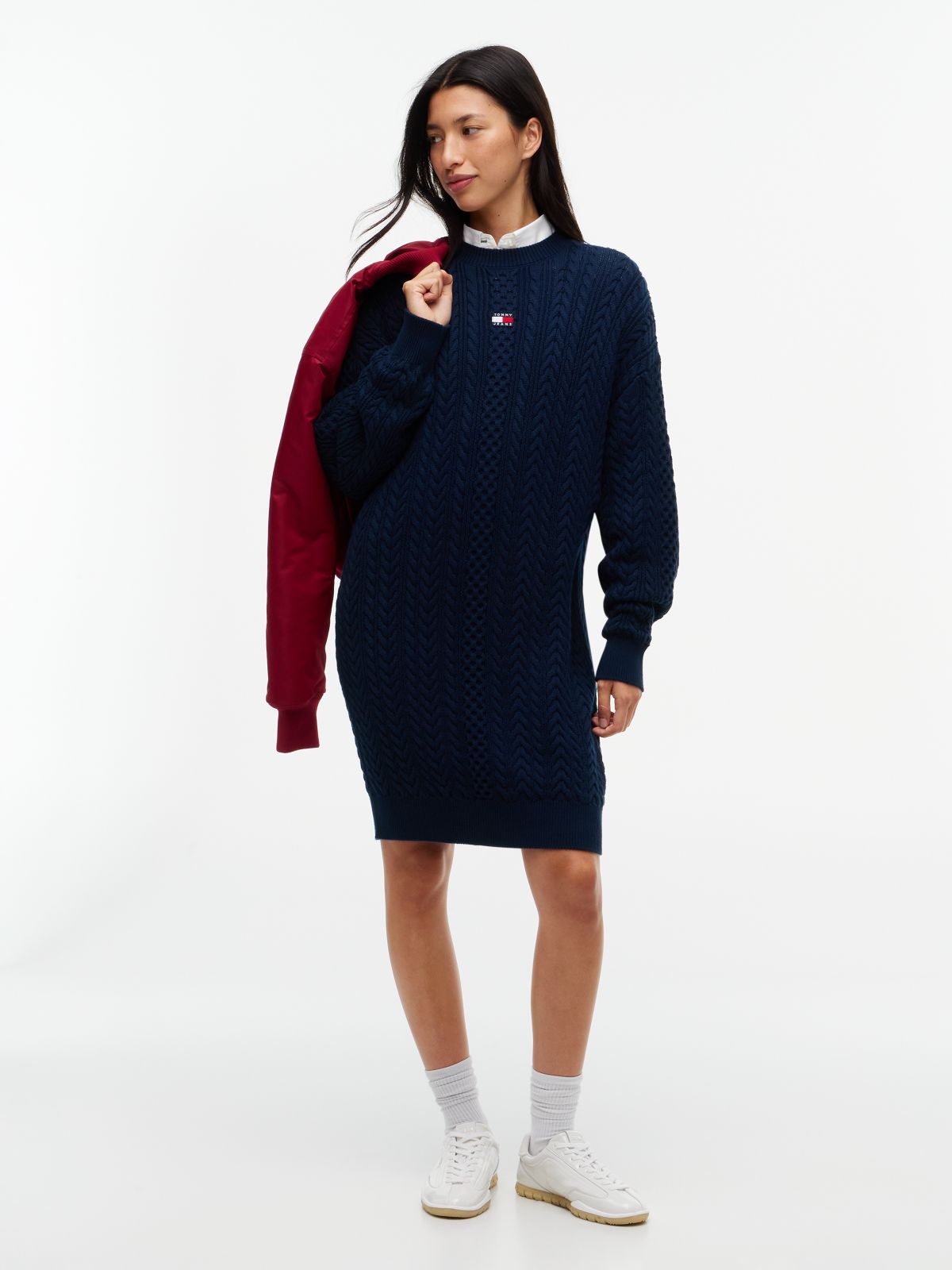 Tommy Badge Cable Knit Midi Jumper Dress — Blue
