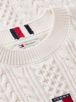 white tommy badge cable knit midi jumper dress for women tommy jeans