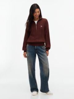 Tommy Badge Cable Knit Oversized Jumper — Brown 2