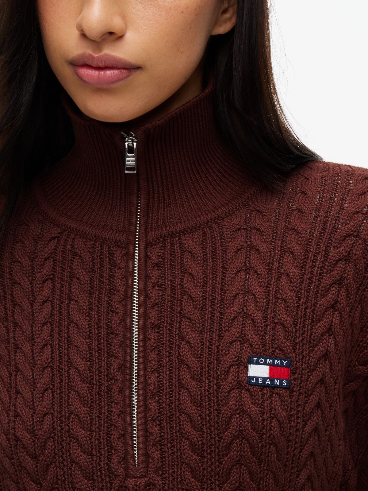 Tommy Badge Cable Knit Oversized Jumper — Brown