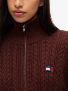 Tommy Badge Cable Knit Oversized Jumper — Brown 4