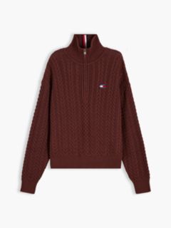 Tommy Badge Cable Knit Oversized Jumper — Brown 6