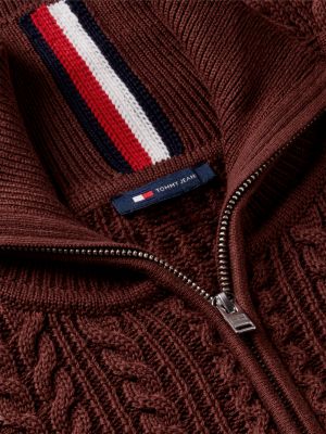 brown tommy badge cable knit oversized jumper for women tommy jeans