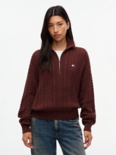 Tommy Badge Cable Knit Oversized Jumper — Brown 1