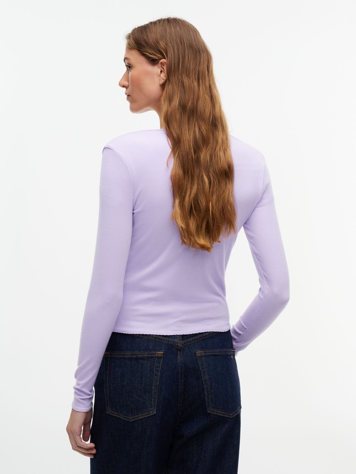 Slim Ribbed Long Sleeve Top — Purple
