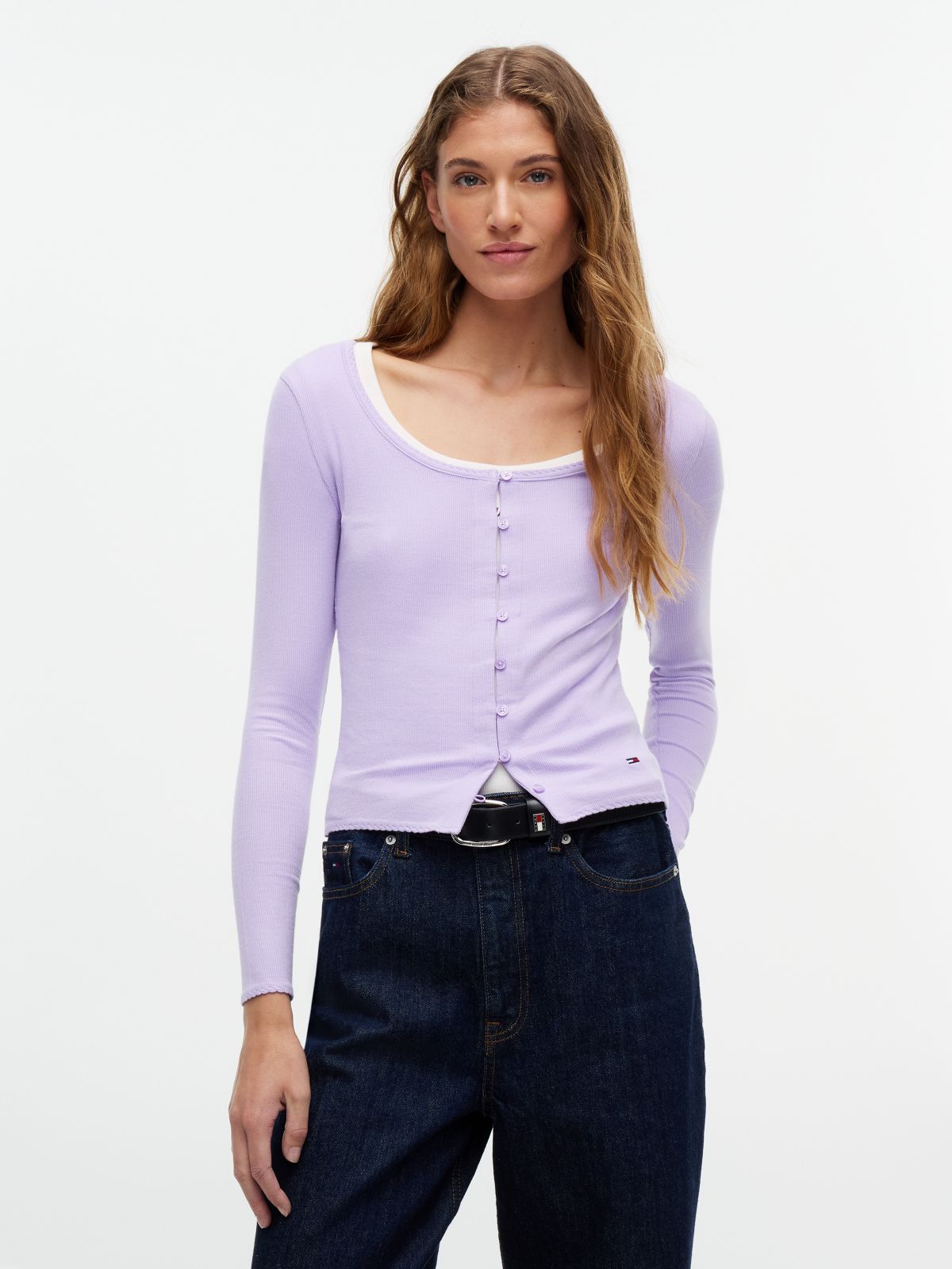 Slim Ribbed Long Sleeve Top — Purple