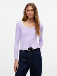 Slim Ribbed Long Sleeve Top — Purple 1