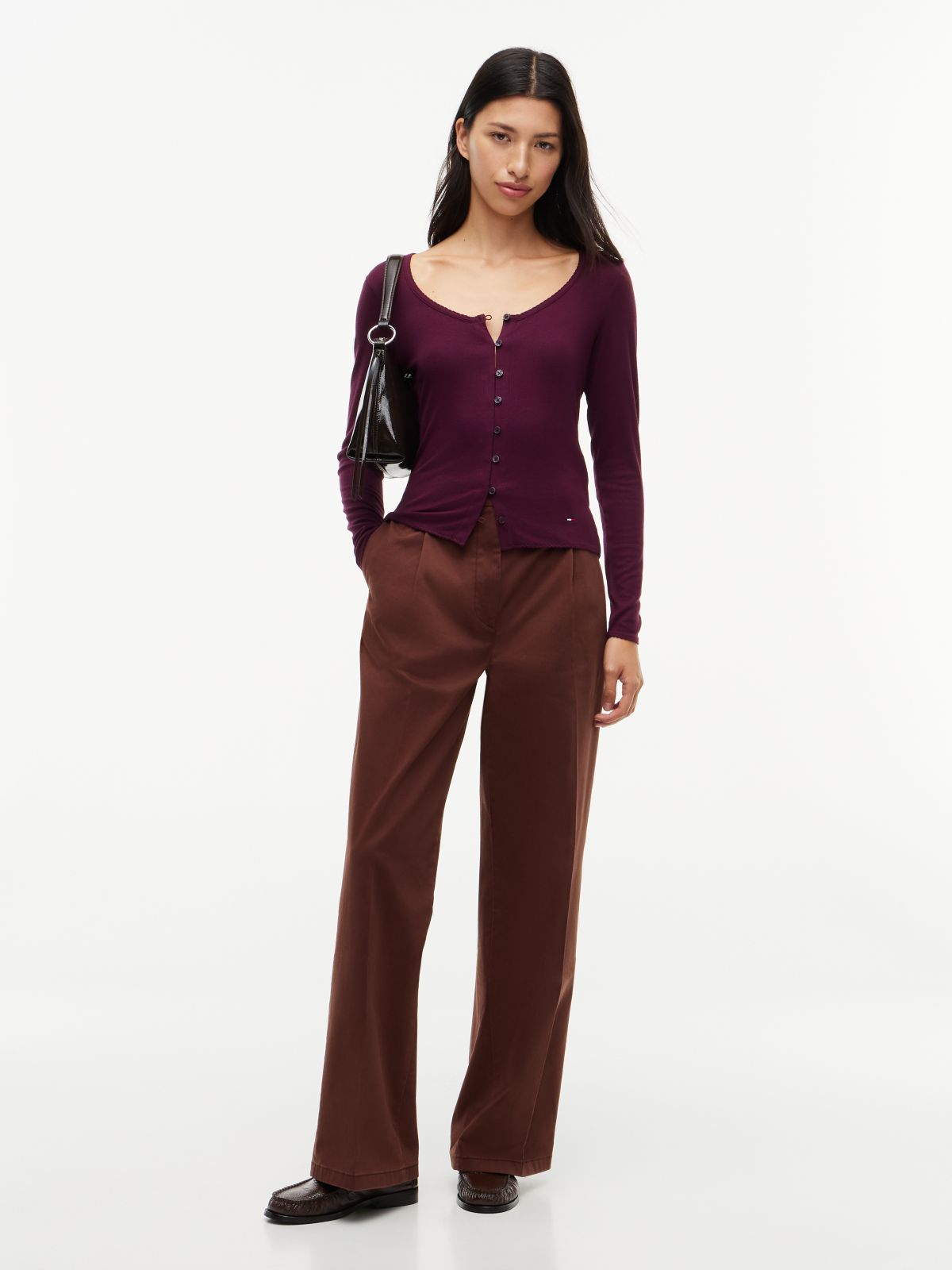 Slim Ribbed Long Sleeve Top — Purple