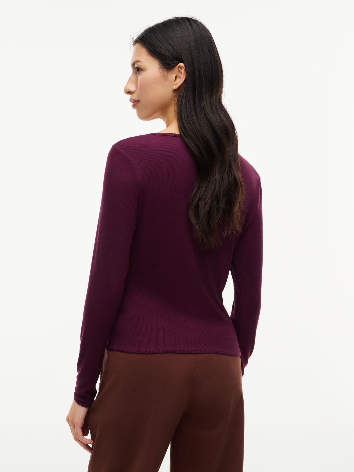 Slim Ribbed Long Sleeve Top — Purple