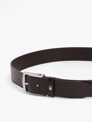 brown denton flag logo leather belt for men tommy hilfiger