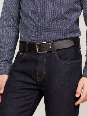 ceinture denton en cuir à logo drapeau marron pour hommes tommy hilfiger