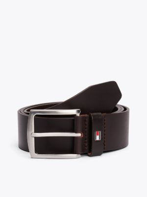 cintura in pelle denton con logo bandierina brown da uomini tommy hilfiger