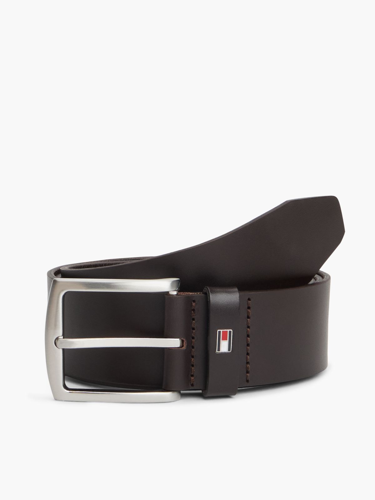 Denton Flag Logo Leather Belt — Brown