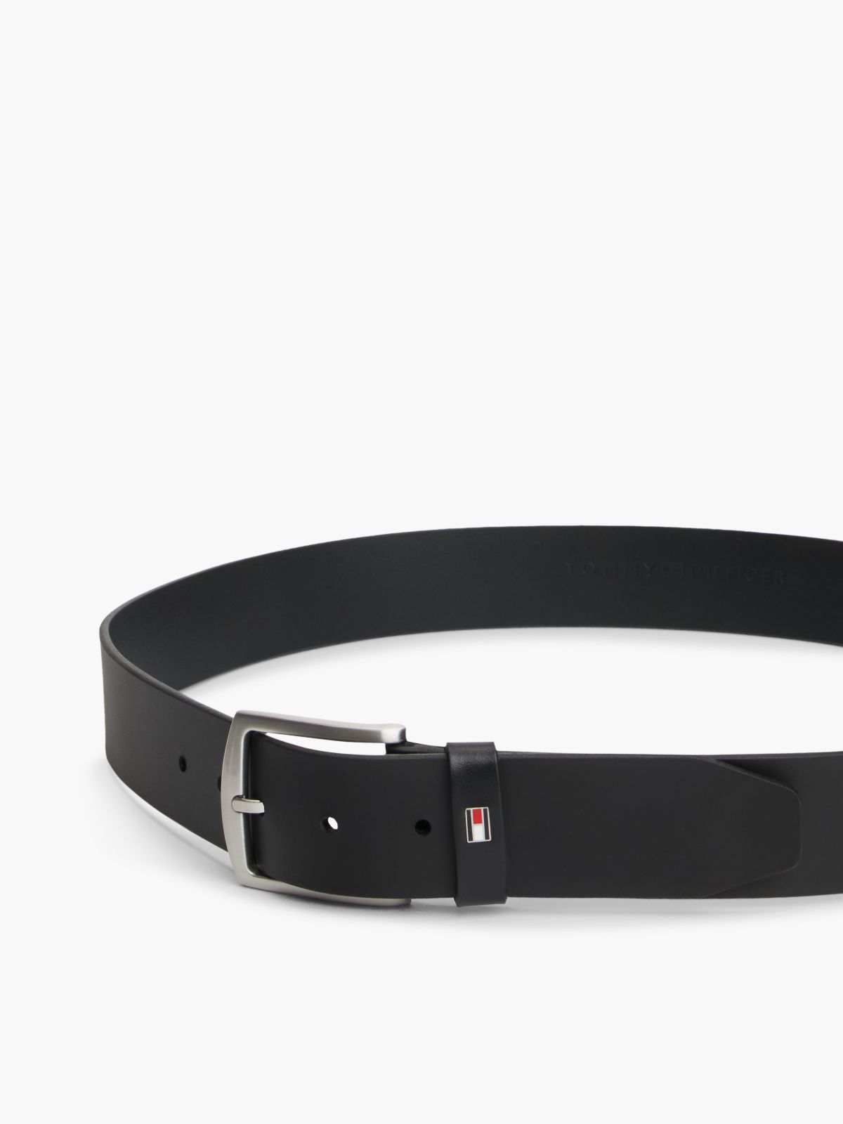 Denton Flag Logo Leather Belt — Black