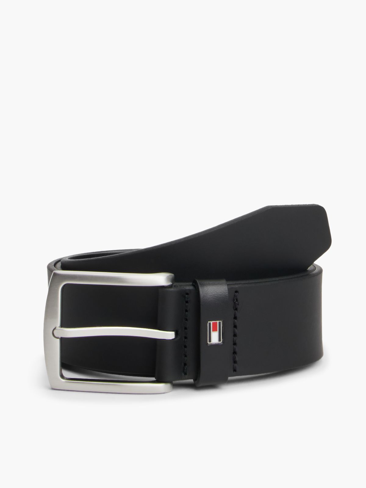 Denton Flag Logo Leather Belt — Black