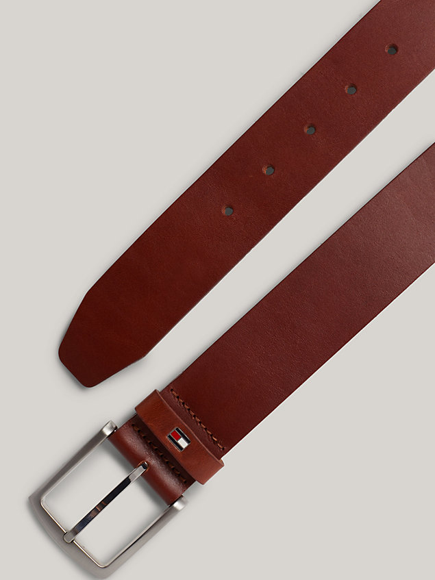 brown denton flag logo leather belt for men tommy hilfiger