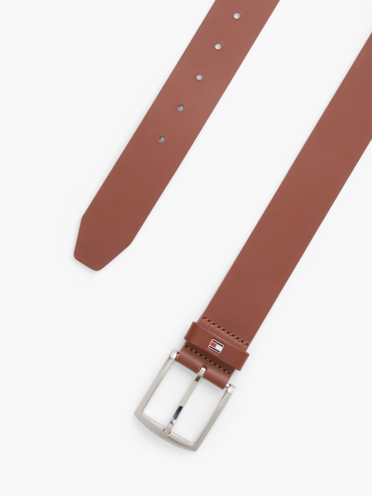 Denton Flag Logo Leather Belt — Brown