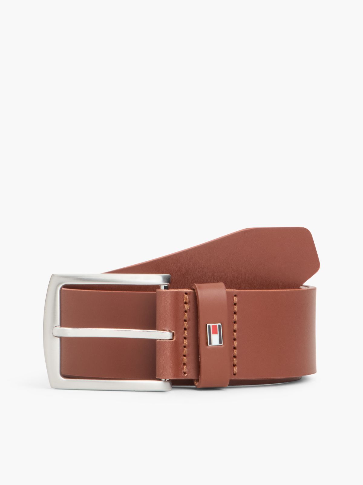 Denton Flag Logo Leather Belt — Brown