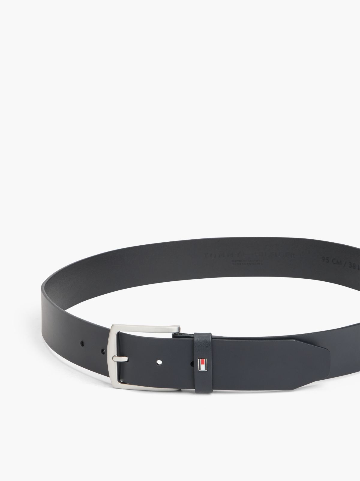 Denton Flag Logo Leather Belt — Blue
