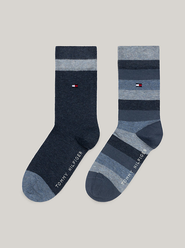blue set van 2 paar classics sokken met strepen voor unisex - tommy hilfiger