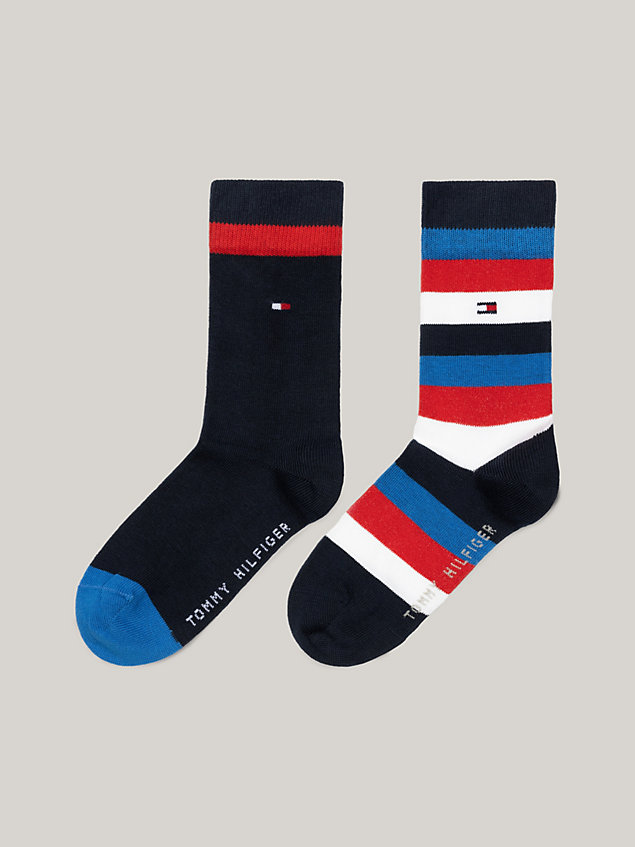 blue set van 2 paar classics sokken met strepen voor unisex - tommy hilfiger