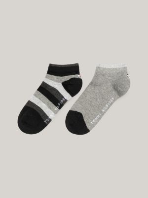 black kids' 2-pack stripe ankle socks for unisex tommy hilfiger