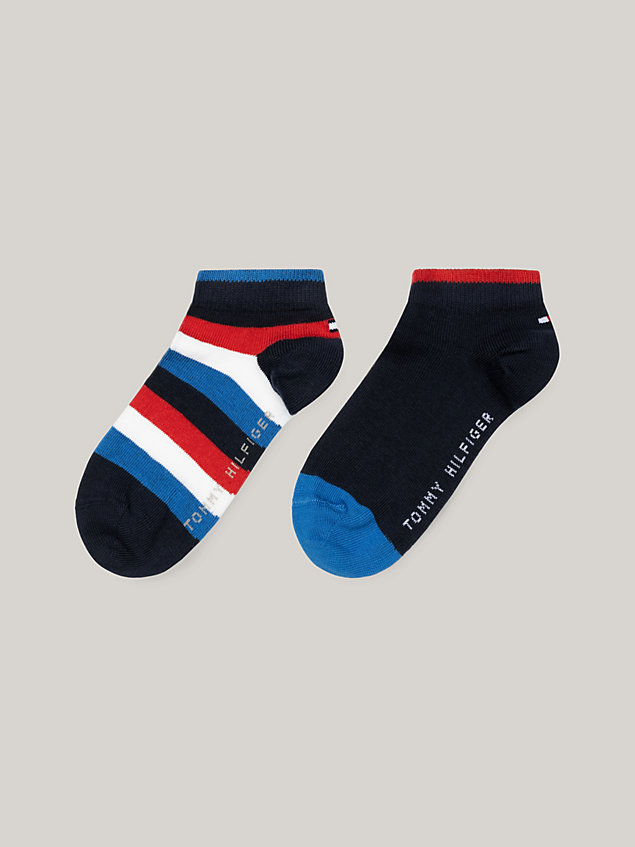 pack de 2 pares calcetines tobilleros con diseño color block y de rayas blue de unisex tommy hilfiger