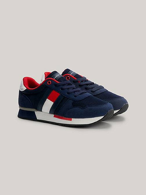 blue mixed texture lace-up trainers for boys tommy hilfiger